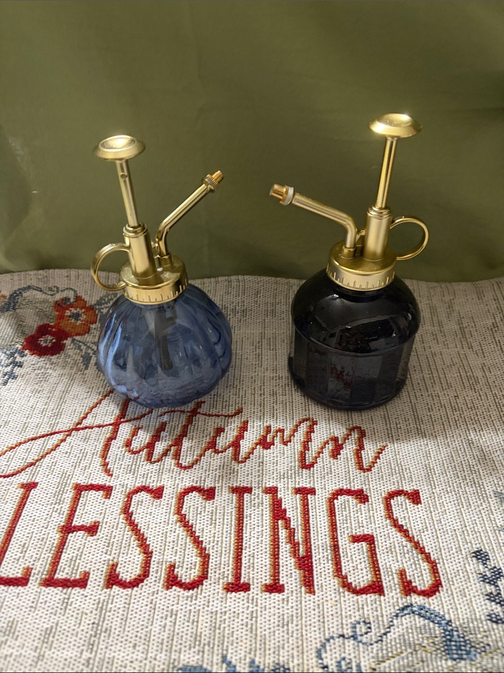 Glass Plant Mister Set with Gold Sprayer - Blue and Black